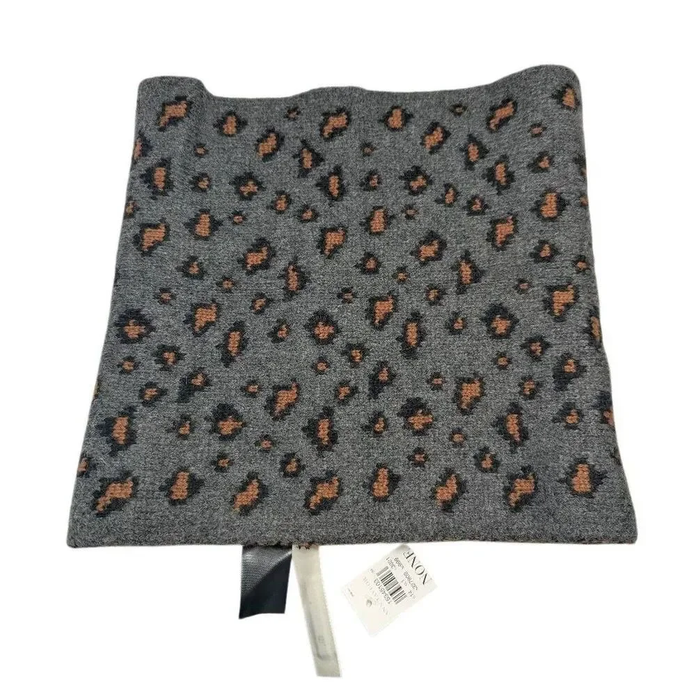Ann Taylor Gray & Tan Wool Alpaca Blend knit Animal print tube scarf neck cuff